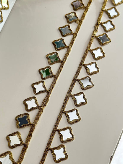 Star Shape Real Mirror Trim 2cm Antique Gold Lace Indian Embroidered