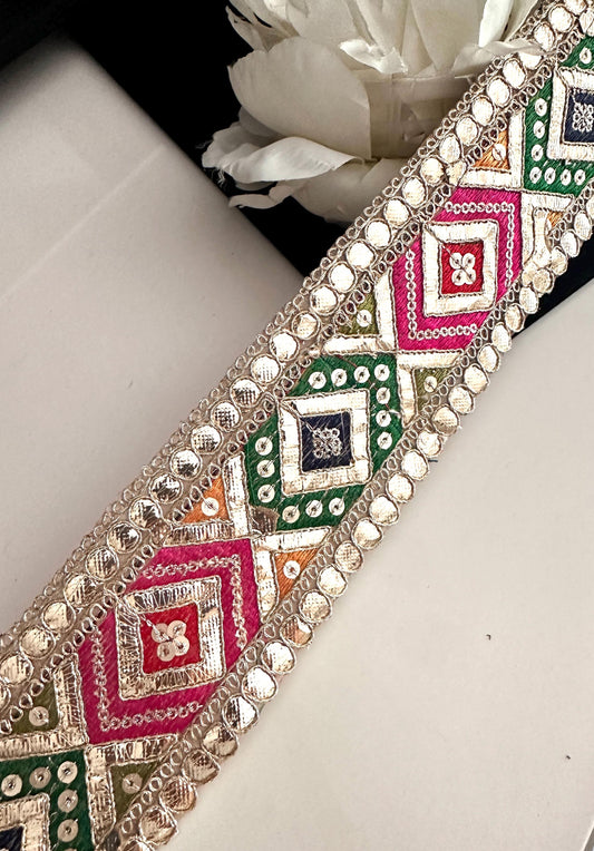 Gota Zari Handcrafted Colourful Indian Embroidery Trim Traditional Gota Work 6.5cm