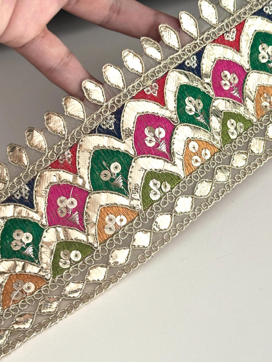 Gota Zari Sequence Taditional Indian Embroidery Trim 8cm for Sari Dupatta Borders
