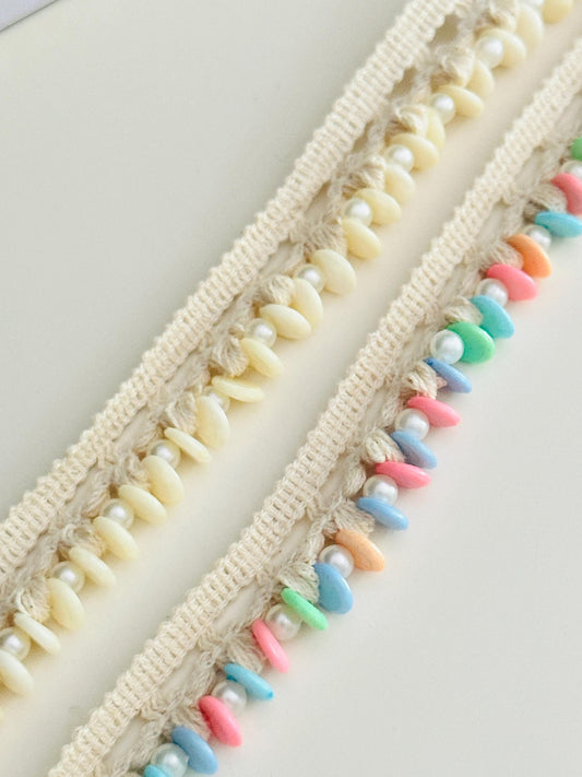 Pearl Stone Beaded Trim Edging Dupatta Lace Indian Embroidered Ribbon Pearl Embellished Boho White & Colorful DIY