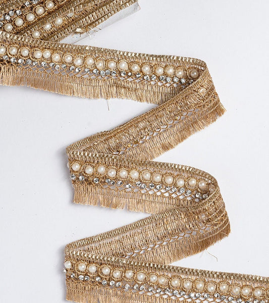 Pearl Crystal Zircon Lace Rhinestone Zari Fringe Lace Tassel Indian Zari Lace For Unique Holiday Gift Décor