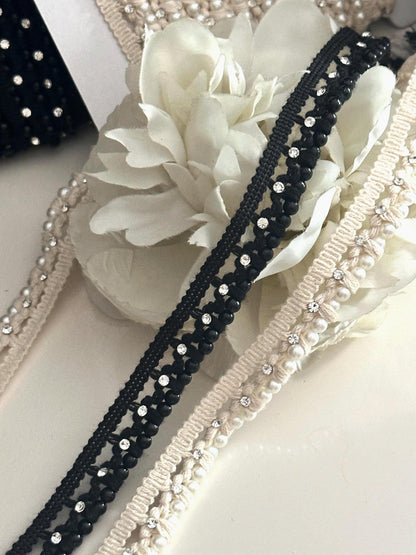By Yard Faux Pearl Bead Tassel Fringe Lace Edge Trim Ribbon Edging Trimming Fabric Embroidered Applique