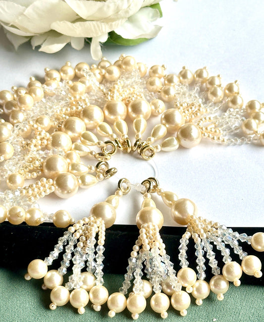 Pearl Gold Crystal Tassel Multi String Hanging Decorative Tassel Pearl Latkan Bridal Lehenga