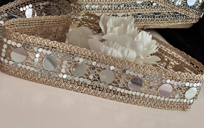 Gold Mirror Sparkly Belt Festive Outfit Accessory Waist Mirror Band Zari Trim