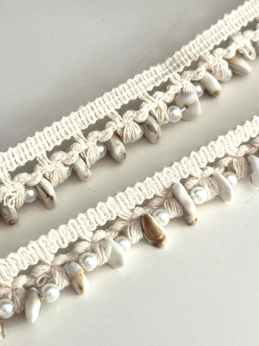 Crochet Lace Pearl Stone Bead Tassel Trim Colorful Indian Lace Edging Western Boho Ribbon