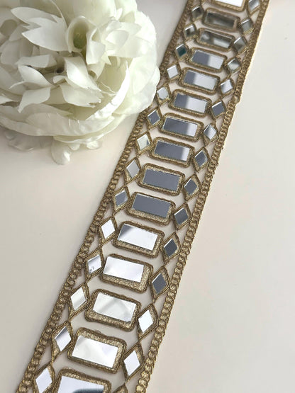 Dull Gold Big Mirror Designer Indian Trim Glamourous Waist Belt Mirror