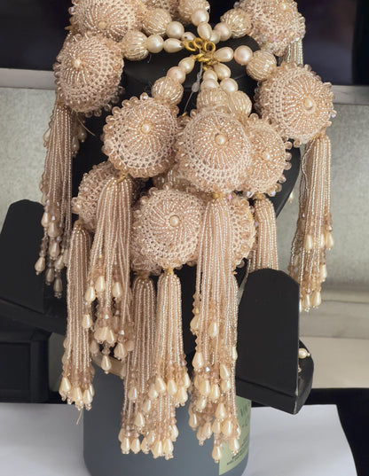Gold Beaded Decorative Crochet Tassel Pearl Glass Bead Curtain Hanging Indian Tassel