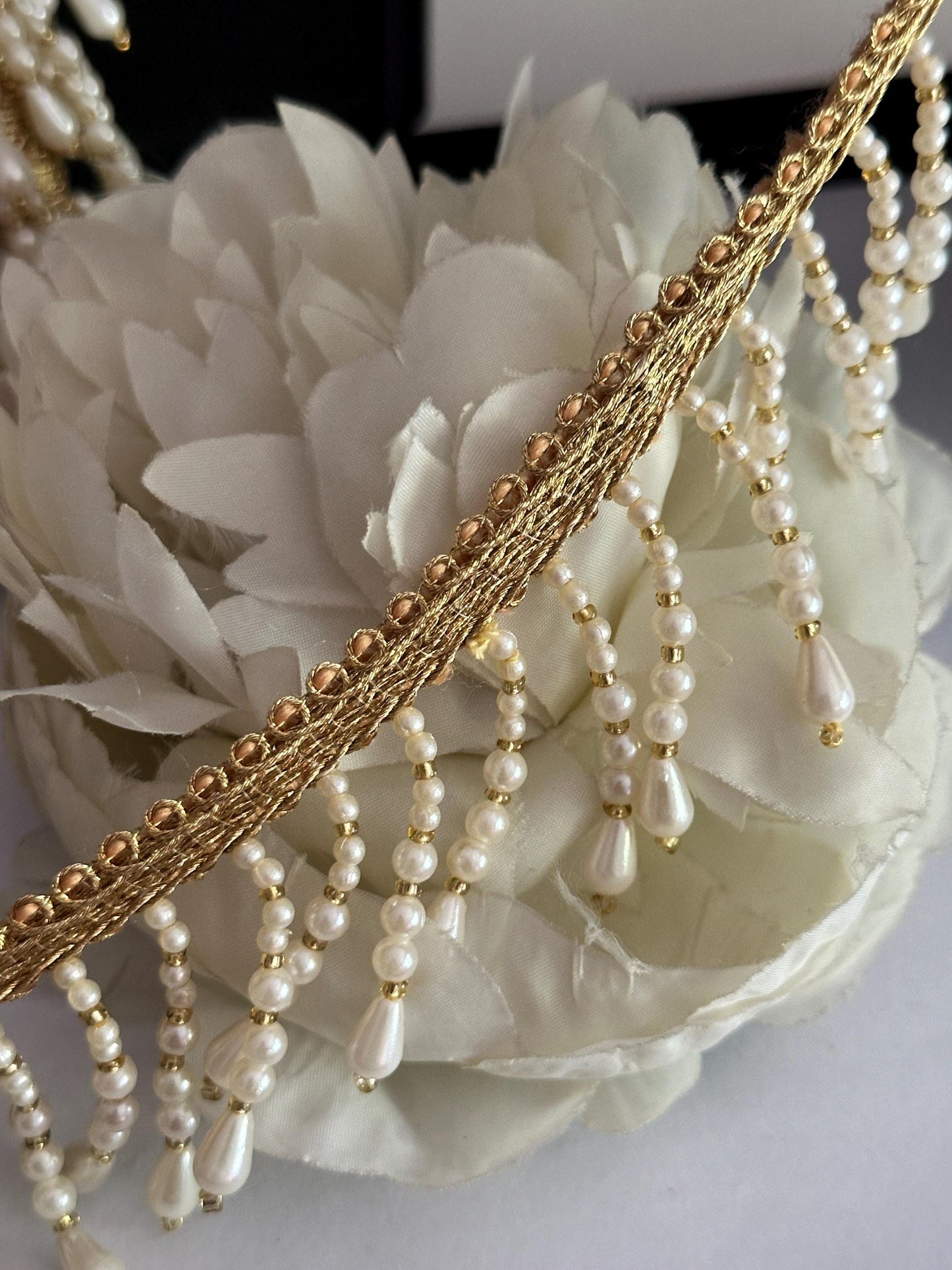 Pearl & Cutdanna Long Decorative Tassel Trim Boho Tassel Latkan Dupatta Tassel 7cm
