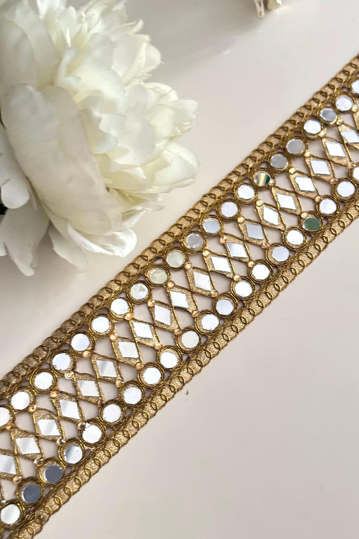 Mirror Belt trim band Embroidered saree trim Border Wedding & costume add on