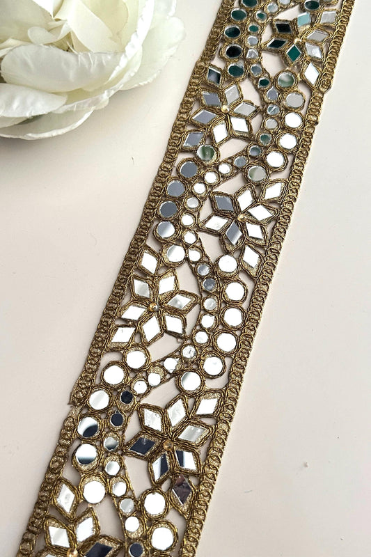 Indian Wave Mirror Belt Broad MIrror Lace Trim Glamorous Cinturon Espajo Border