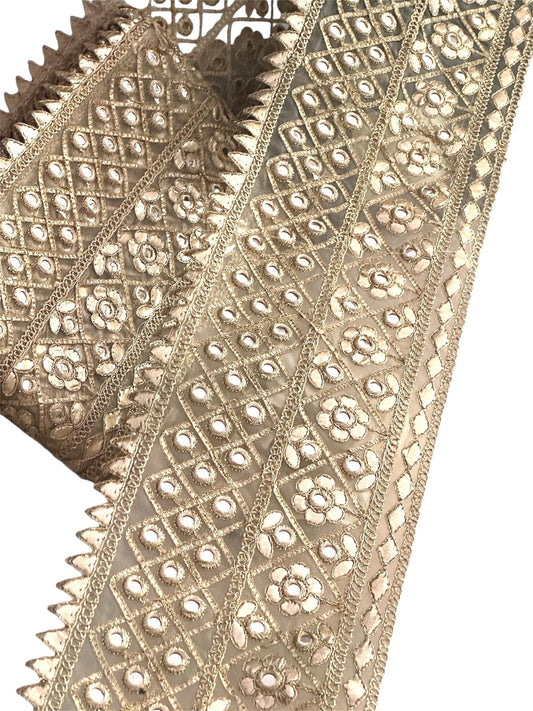 Broad Mirror Gota Embroidered Border 13cm Cutwork Sari Trim for Indian Wedding Dress Bridal Belt