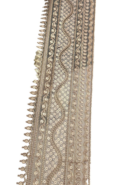 Bridal Veil Indian Zari Sequin Wedding Trim Scalloped Gold Sequin Work Floral Lace Trim