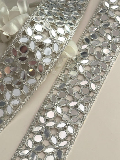 Indian Mirror Belt Symmetric Pattern  Traditional Zari Trim Handmade