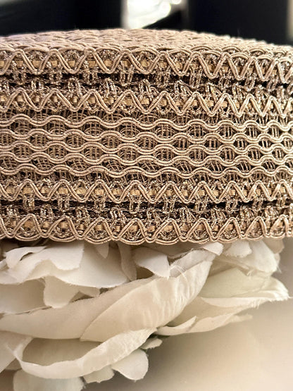 Pale Gold Metallic Fabric Lace Silk Sari Border Ribbon 5cm Indian Zari Band Traditional Woven Lace