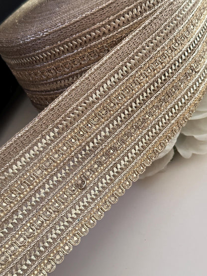 Metallic Gold fabric Indian lace Trim 7cm Decor & Crafting Ribbon for festive wear bridal gowns