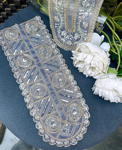 Neckline Patch Zircon Glass Bead Minimalist Glittery Design Applique