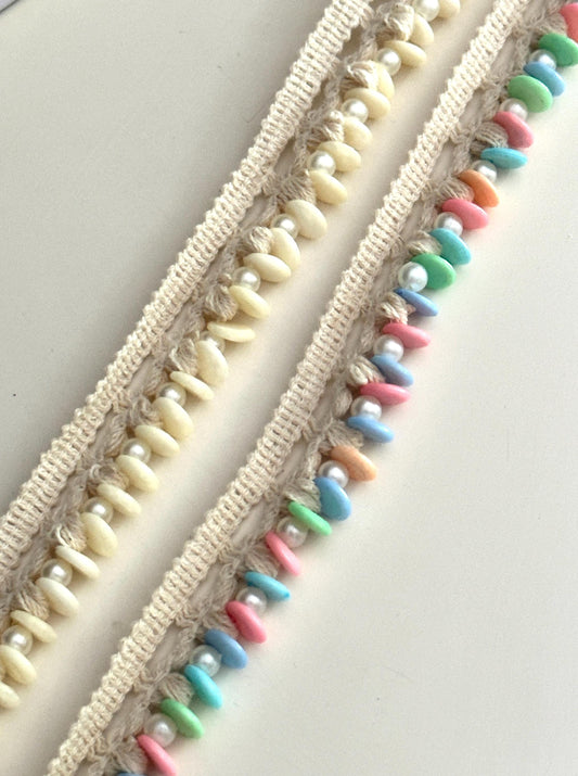 Pearl Stone Beaded Trim Edging Dupatta Lace Indian Embroidered Ribbon Pearl Embellished Boho White & Colorful DIY