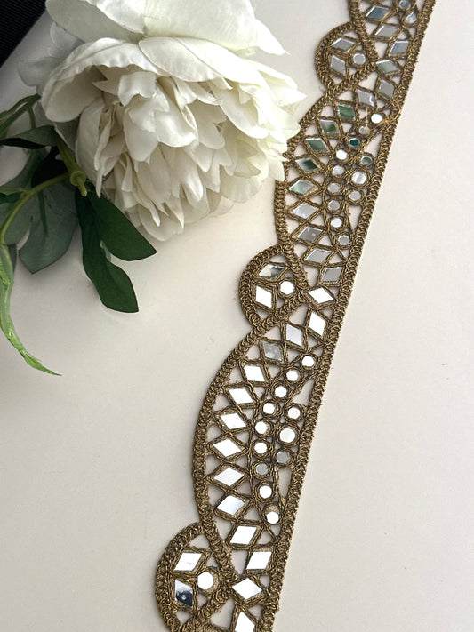 Antique Scallop Indian Mirror Work Border Embroidered Mirror Belt Costume