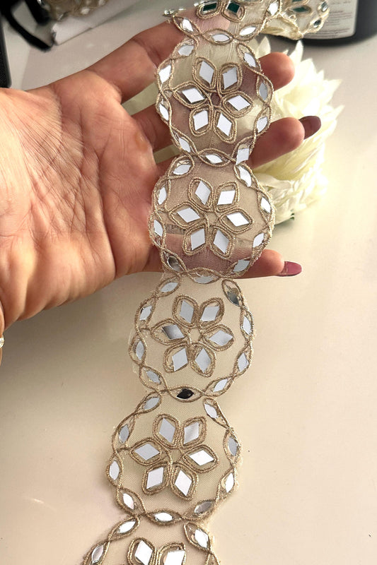 Mirror Choker Bands Tulle Fabric Trim Hand Beaded Costume Add on Festive Outfit