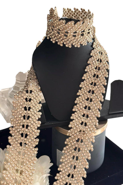 Fabric mirror broad Gold trim Rhinestones Trim Beaded Lace Embellished Broad Lace