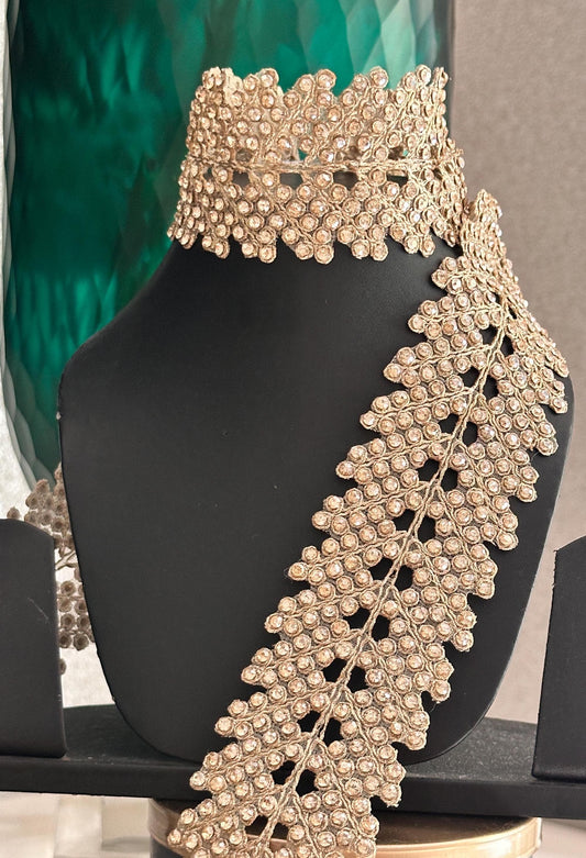 Fabric mirror broad Gold trim Rhinestones Trim Beaded Lace Embellished Broad Lace