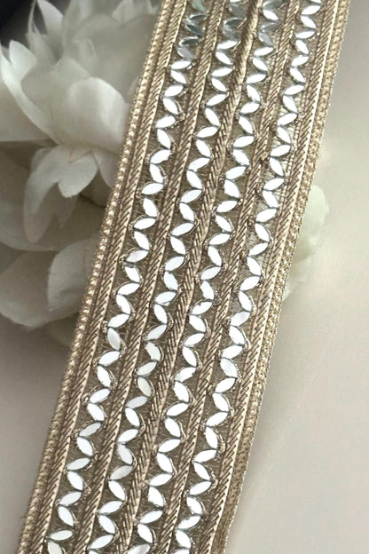 Glittery Costume Sari Zari Trim Festive Clothing Mirror Lace Gold Trim