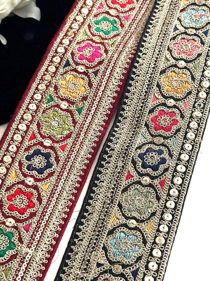 Thread Zari Embroidered Indian Sari Border For Bridal Wedding Festive Outfit