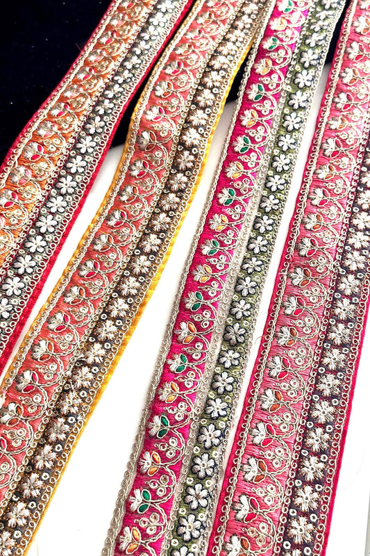 Bridal Traditional Indian Lace For Saree Lehnga Festive Night Zari Jewel Tone Border Trim