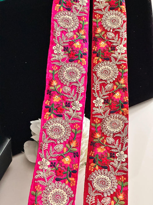 Indian Embroidered Ribbon Boho Zari Decorative Trim With sequence thread Work