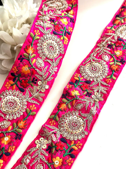 Indian Embroidered Ribbon Boho Zari Decorative Trim With sequence thread Work