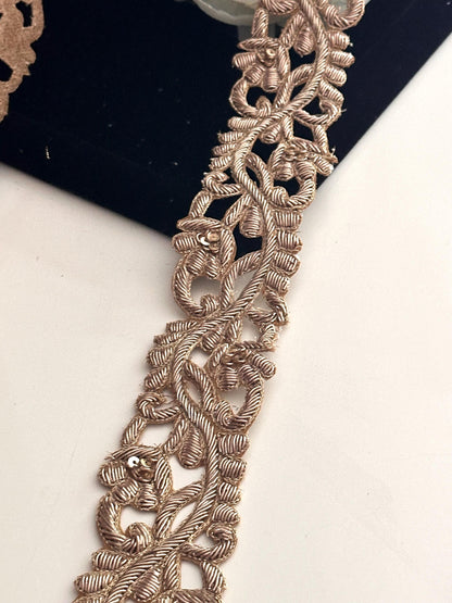 Gold hand embroidered Zari Dabka trim 5cm traditional Indian embroidered saree border by yard
