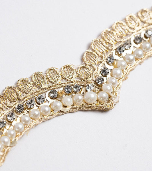 Pearl and zircon Lace Trim 1 yard Sew-on Saree Tassel Chain DIY Bridal Belts