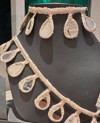 Handcrafted Mirror Tassel Lace Rose Gold Indian Embroidered Waist Belt & Choker