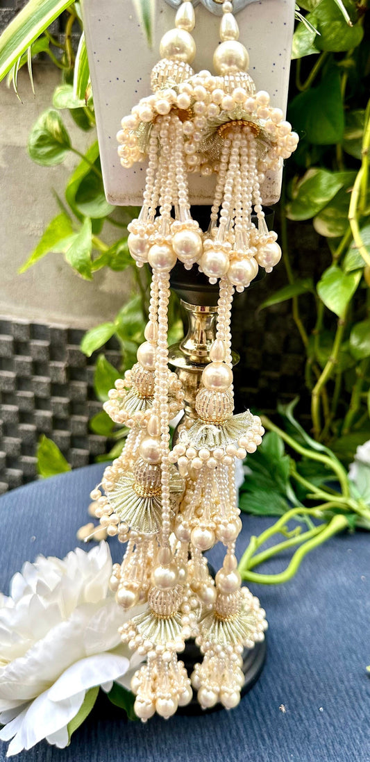 Silver Pearl Crystal Tassel Cut Dana Multi String 13inch Decorative Tassel  Latkan Bridal Lehnga