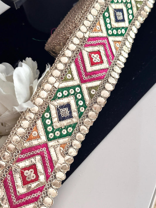 Gota Zari Handcrafted Colourful Indian Embroidery Trim Traditional Gota Work 6.5cm