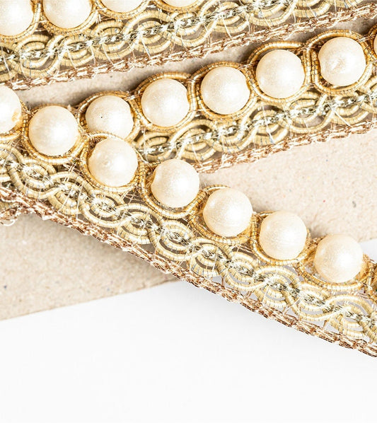 Pearl Edging & Zari Embroidery Indian Narrow Lace Trim Sari Trim Gift Wrapping Holiday Decor Trim