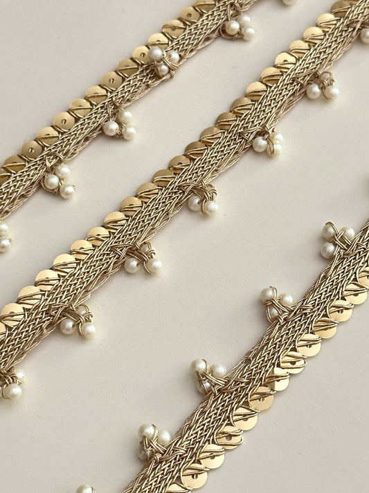Pearl Beaded Lace Metallic Sequin Trim Pearl Lace Border Bridal Costume Trim Tassel Pearl Edging Lace