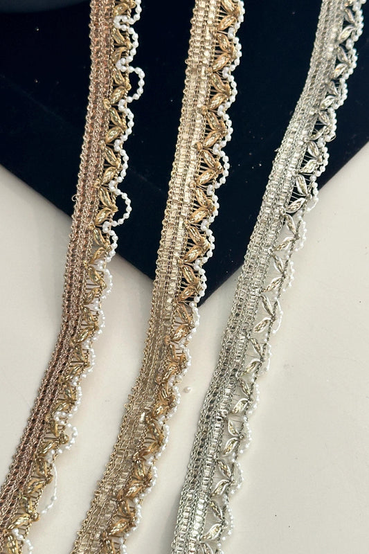 By Yard Pearl Scallop Beaded Trim Indian Embroidery Crafting Lace Sew-On Trim