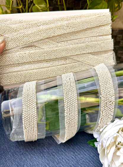 Pearl Seed Bead Embroidery Trim Western Bridal Sash Veil Trim Wedding Dress Lace