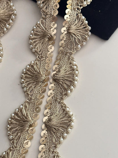 Scalloped Pearl Sequin Indian Embroidery Sari Border