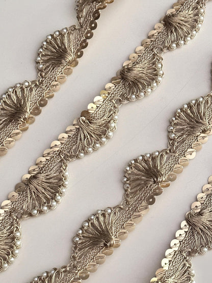 Scalloped Pearl Sequin Indian Embroidery Sari Border