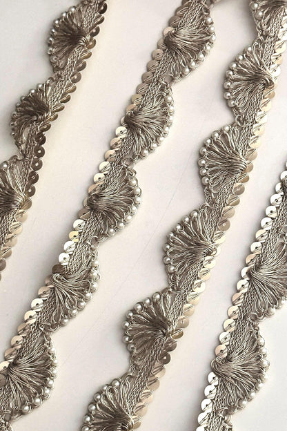 Scalloped Pearl Sequin Indian Embroidery Sari Border