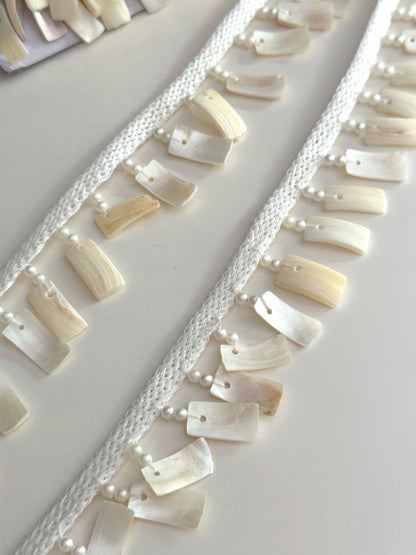 Stone Pearl Shell Decorative Tassel Lace Handmade Latkan Trim Beaded Tassel Border