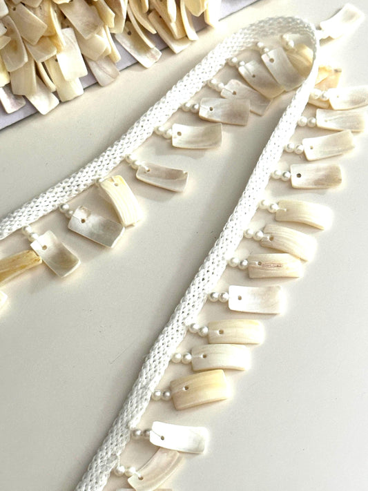 Stone Pearl Shell Decorative Tassel Lace Handmade Latkan Trim Beaded Tassel Border