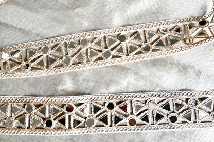 Indian Mirror Wedding Dress Embellishment Metallic Silver Mirror Work Lace