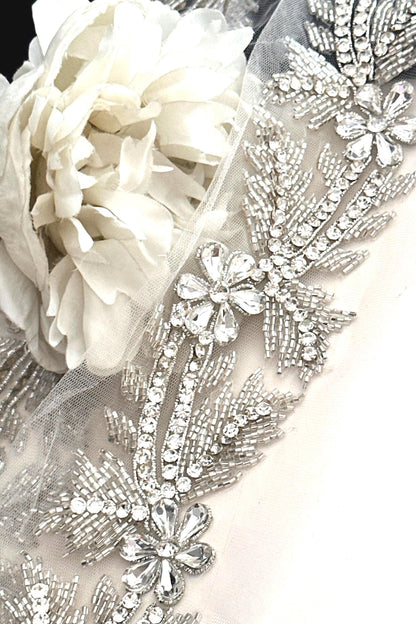 Bridal Sash Pearl Bead Applique Lace Floral Wedding Belt Art Deco Flower Dress Lace