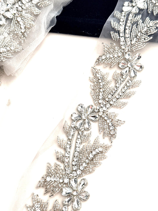 Bridal Sash Pearl Bead Applique Lace Floral Wedding Belt Art Deco Flower Dress Lace