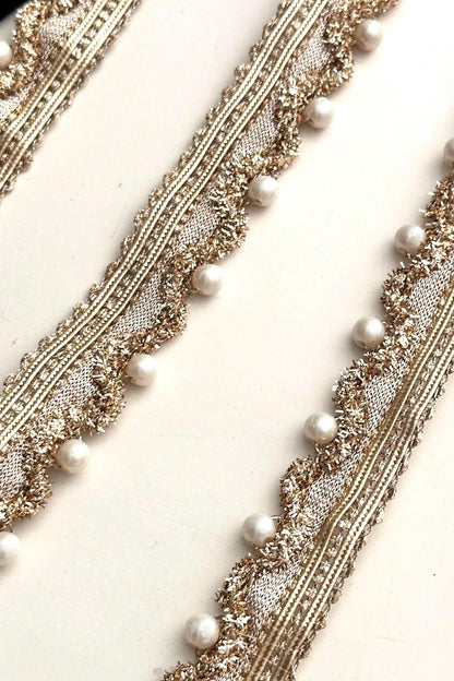 Pearl Seed Bead Fabric Fringe lace Indian embroidery lace trim for hats festive crafting supplies