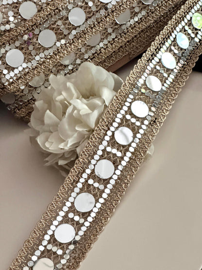 Gold Mirror Sparkly Belt Festive Outfit Accessory Waist Mirror Band Zari Trim