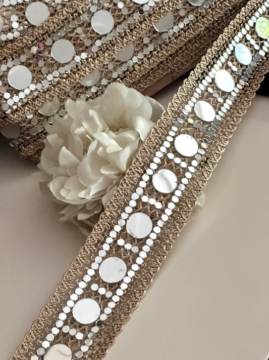 Gold Mirror Sparkly Belt Festive Outfit Accessory Waist Mirror Band Zari Trim